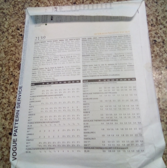 Vogue Sewing Pattern 2139 Women's Jacket Dress Top Skirt Pants Size 8-12 Uncut - Picture 2 of 2